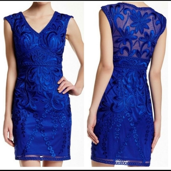 Sue Wong Nocturne Cobalt Blue Lace Cocktail Dress - Picture 3 of 5